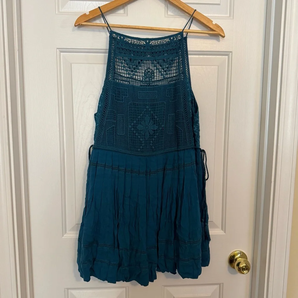 Free People Teal Crochet Bodice Mini Dress